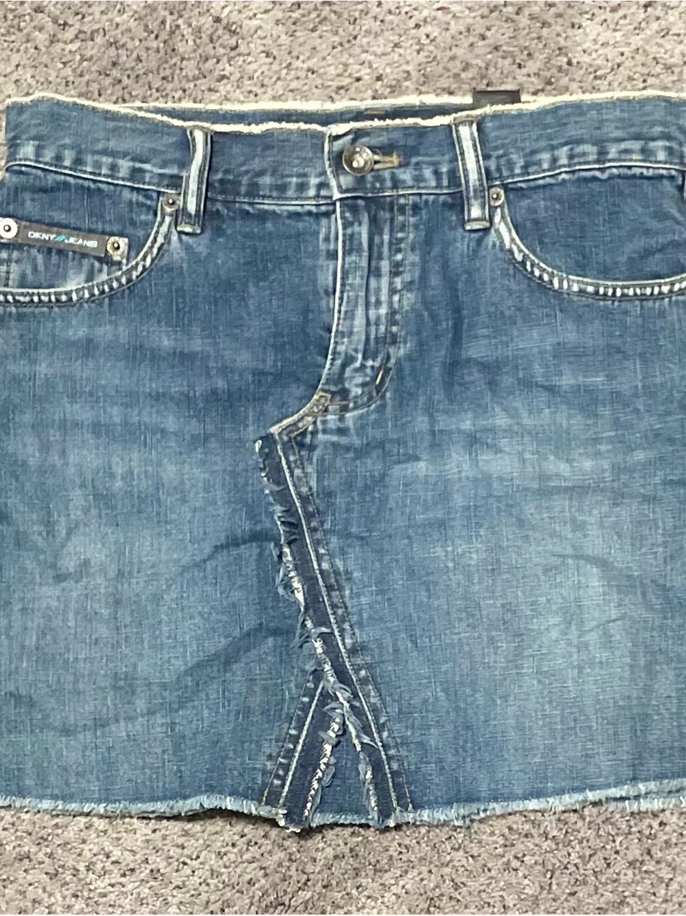 Y2K DKNY Jeans Denim Mini Skirt Raw Hem Size 3